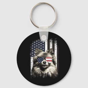 Pomeranian Dog Aamerican Flag 4th Of July Sungles Key Ring
