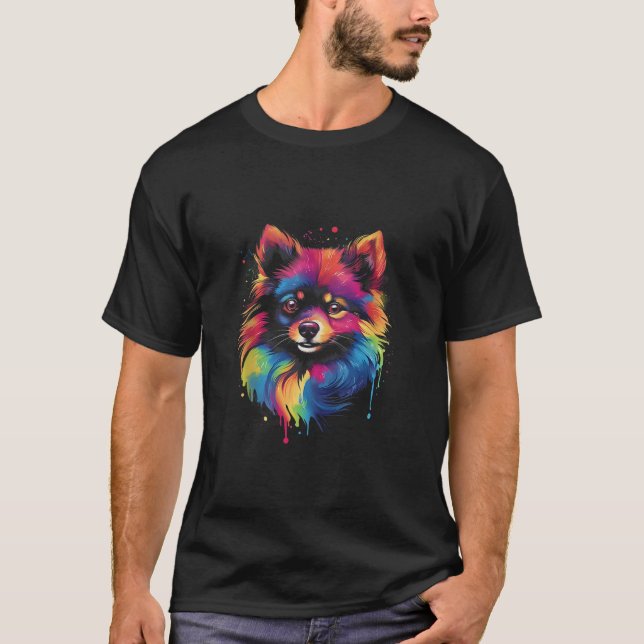 Pomeranian Dog Abstract Art Dog Lover Portrait Tan T-Shirt (Front)