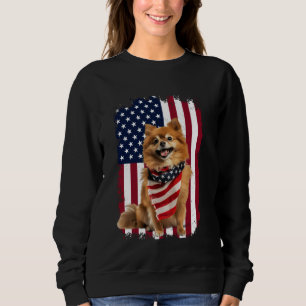 Pomeranian Dog American Flag 4th Of July Dog Lover Sweatshirt
