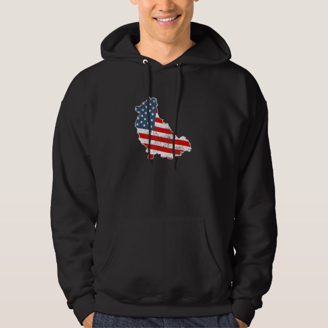 Pomeranian Dog American Flag Patriotic Pet  4th Of Hoodie (Front)