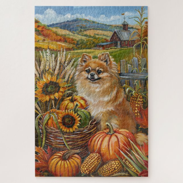 Pomeranian Dog Autumn Harvest Thanksgiving  Jigsaw Puzzle (Vertical)
