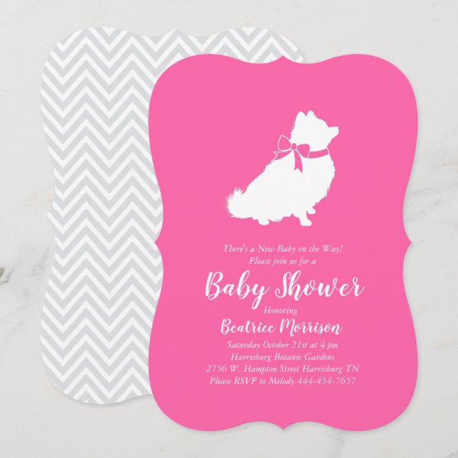 Pomeranian Dog Baby Shower Pink Girl Invitation (Front/Back)