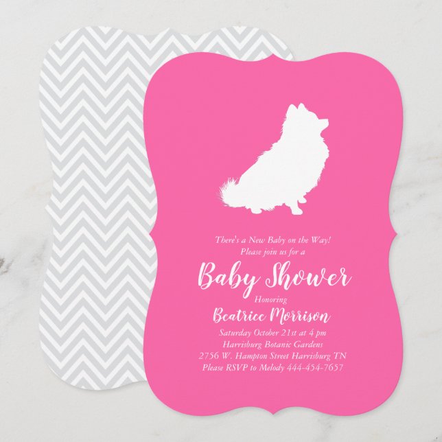 Pomeranian Dog Baby Shower Pink Girl Invitation (Front/Back)