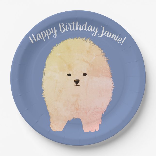 Pomeranian Dog,  Birthday Custom Paper Plates (Front)