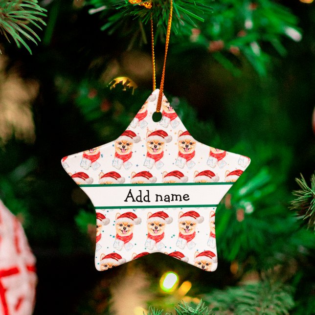 Pomeranian Dog Breed Christmas Stars Ceramic Ornament (Creator Uploaded)
