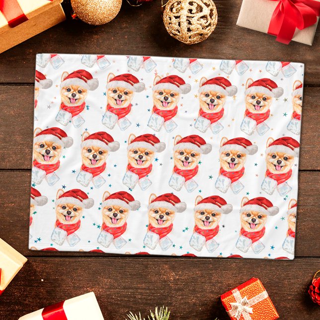 Pomeranian Dog Breed Christmas Stars Fleece Blanket (Creator Uploaded)