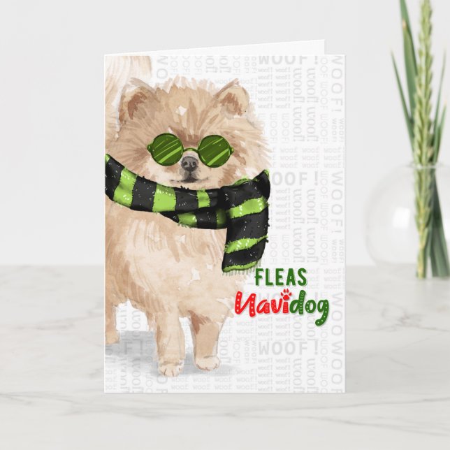Pomeranian Dog Breed Funny Fleas Navidog Christmas Holiday Card (Front)