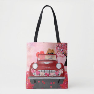 Pomeranian Dog Car with Hearts Valentine's Tote Bag