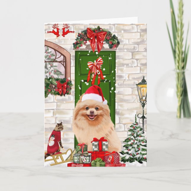 Pomeranian Dog Christmas   Card (Front)