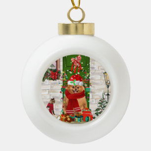 Pomeranian Dog Christmas Ceramic Ball Christmas Ornament