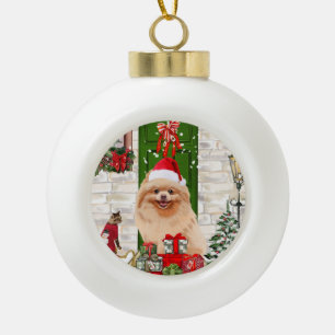 Pomeranian Dog Christmas Ceramic Ball Christmas Ornament