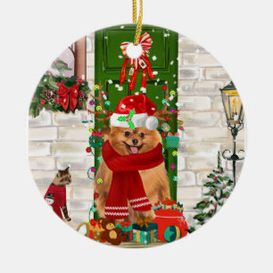 Pomeranian Dog Christmas Ceramic Ornament