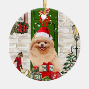Pomeranian Dog Christmas Ceramic Ornament