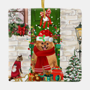Pomeranian Dog Christmas Ceramic Ornament