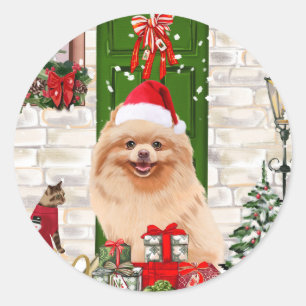 Pomeranian Dog Christmas Classic Round Sticker