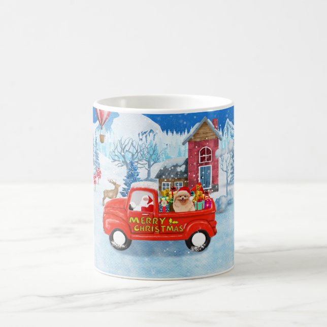 Pomeranian Dog Christmas Delivery Truck Snow Coffee Mug (Center)