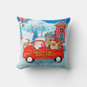 Pomeranian Dog Christmas Delivery Truck Snow Cushion