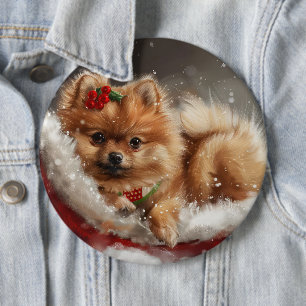 Pomeranian Dog Christmas Festive 6 Cm Round Badge
