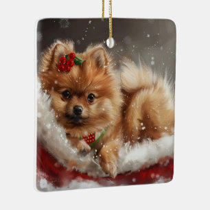 Pomeranian Dog Christmas Festive Ceramic Ornament