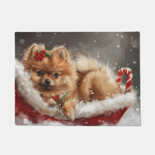 Pomeranian Dog Christmas Festive Doormat