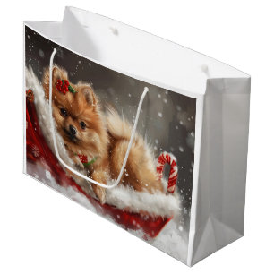 Pomeranian Dog Christmas Festive Large Gift Bag