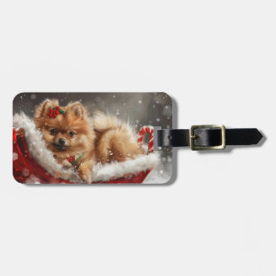 Pomeranian Dog Christmas Festive Luggage Tag
