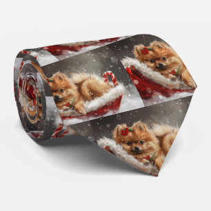 Pomeranian Dog Christmas Festive Tie
