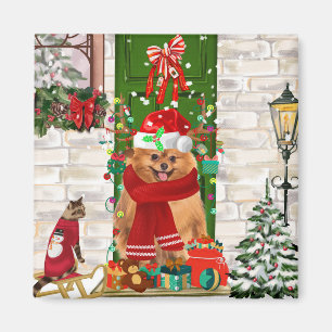 Pomeranian Dog Christmas Magnet