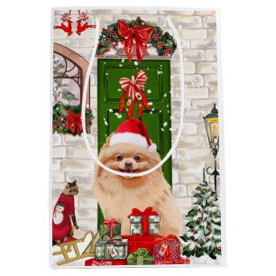 Pomeranian Dog Christmas   Medium Gift Bag