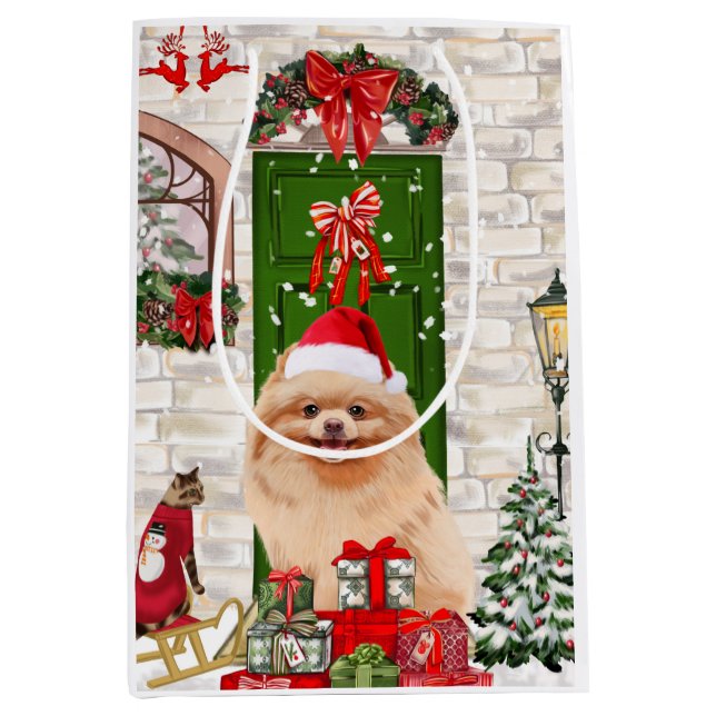 Pomeranian Dog Christmas   Medium Gift Bag (Front)