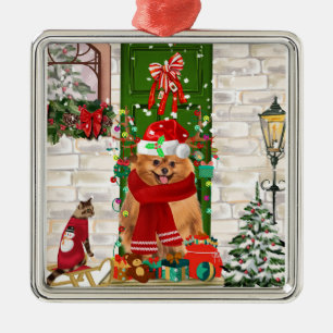 Pomeranian Dog Christmas Metal Ornament