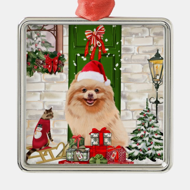 Pomeranian Dog Christmas   Metal Ornament (Front)