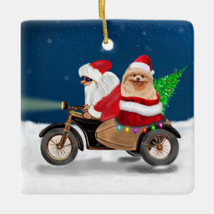 Pomeranian Dog Christmas Santa Claus Ceramic Ornament