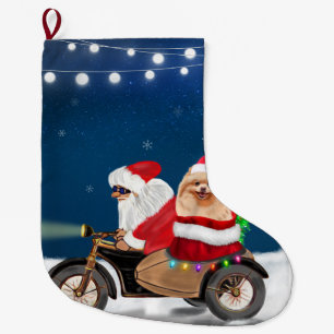 Pomeranian Dog Christmas Santa Claus Large Christmas Stocking