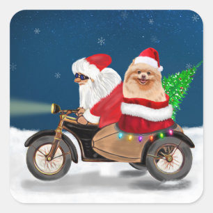Pomeranian Dog Christmas Santa Claus Square Sticker