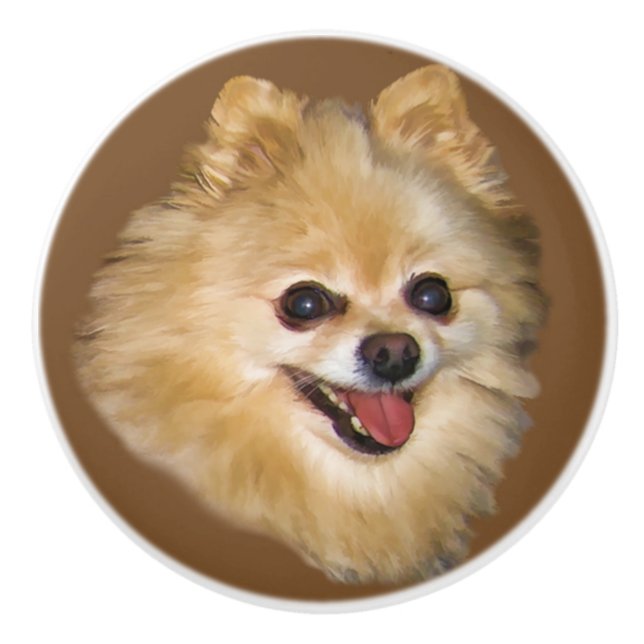 Pomeranian Dog Customisable Ceramic Knob (Front)