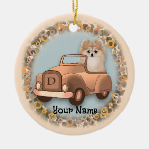 Pomeranian Dog Driving Car Ceramic Ornament