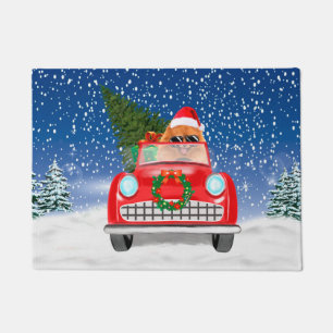 Pomeranian Dog Driving Car In Snow Christmas  Doormat