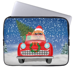 Pomeranian Dog Driving Car In Snow Christmas Laptop Sleeve