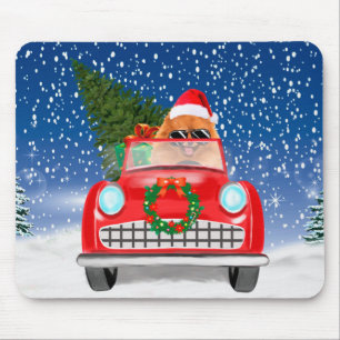 Pomeranian Dog Driving Car In Snow Christmas Mouse Pad