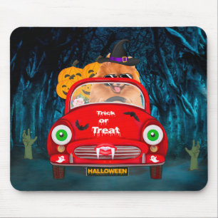 Pomeranian Dog Driving Car Scary Halloween Mouse Pad