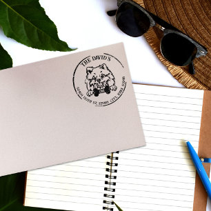 Pomeranian Dog Family Return Address Rubber Stamp