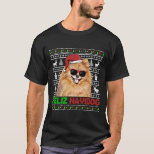 Pomeranian Dog Feliz Navidog Funny Christmas T-Shirt