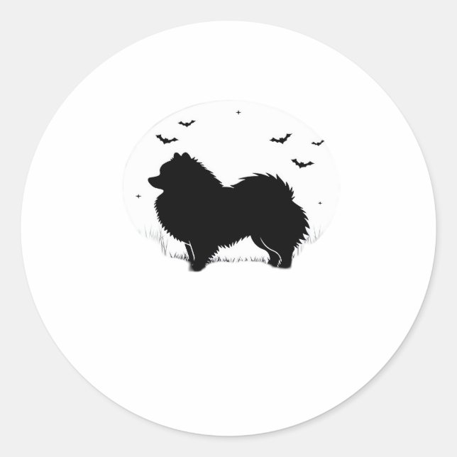 Pomeranian Dog � Halloween Moon Silhouette Classic Classic Round Sticker (Front)