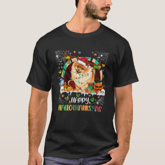 Pomeranian Dog Halloween Thanksgiving Happy Hallot T-Shirt