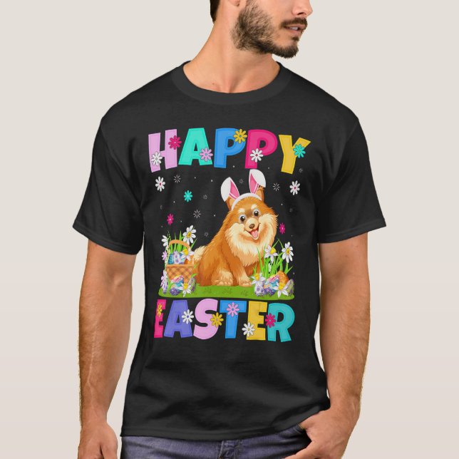 Pomeranian Dog Happy Easter Bunny Pomeranian Easte T-Shirt (Front)