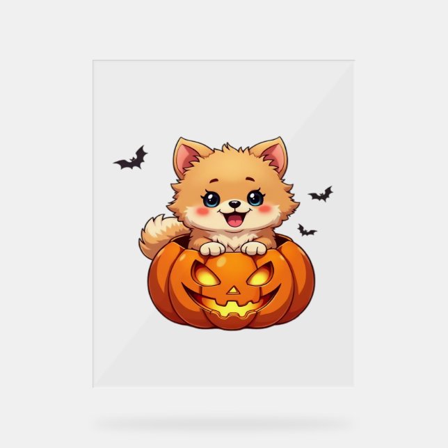 Pomeranian dog Happy Halloween pumpkin Classic T-S Acrylic Sign (Front)