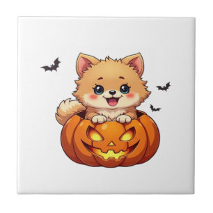 Pomeranian dog Happy Halloween pumpkin Classic T-S Ceramic Tile
