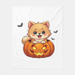 Pomeranian dog Happy Halloween pumpkin Classic T-S Fleece Blanket