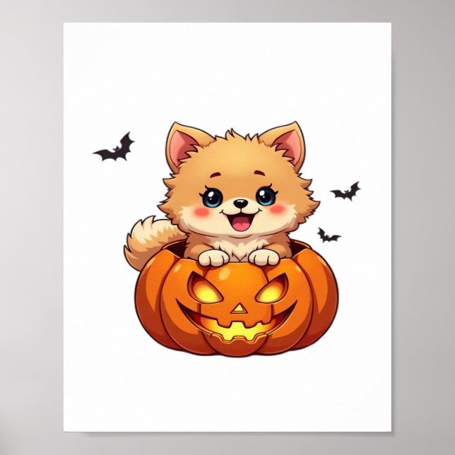 Pomeranian dog Happy Halloween pumpkin Classic T-S Poster (Front)